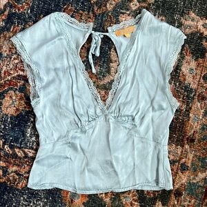 Light Blue Lace Trimmed Women's Top